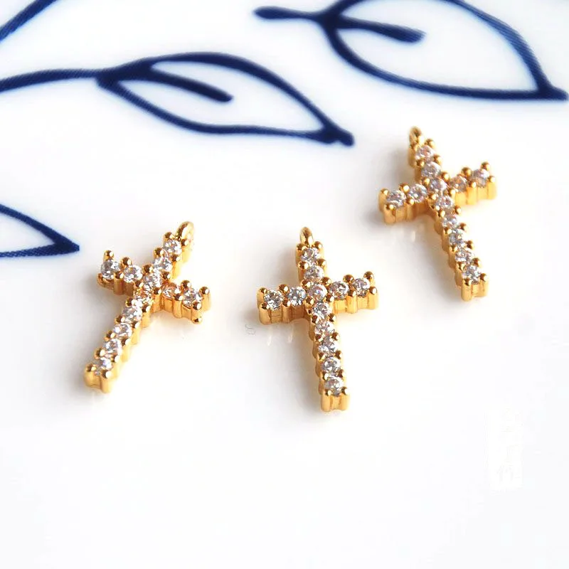 

wholesale 2 pcs/lot gold color charms cross cz stone cubic zirconia embedded jewelry making craft findings DIY for women