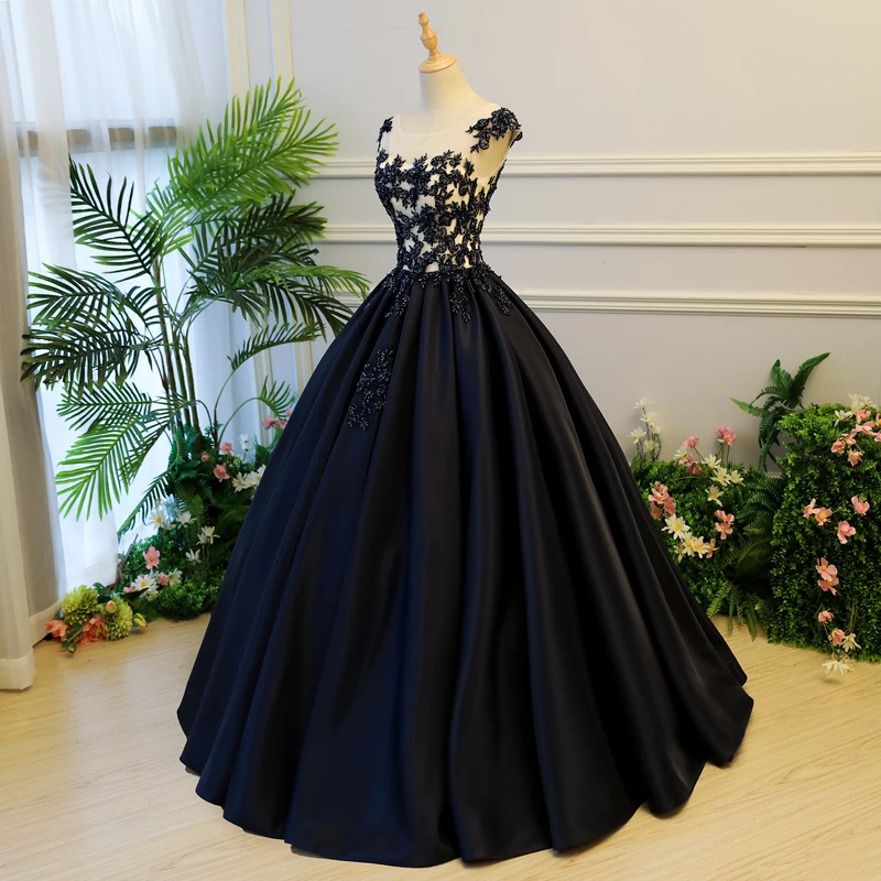 Quinceanera Dresses Navy Blue Puffy Satin Princess Ball Gown for Prom Sweet Sixteen 16 vestidos de 15 anos