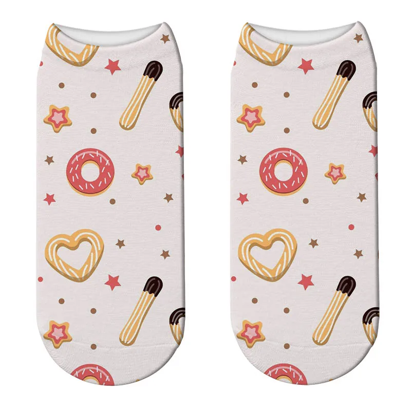 Высококачественные милые хлопковые носки с 3D принтом с фруктовым принтом, Носки с рисунком конфет, печенья, хит, десерт, женские короткие носки, Прямая
