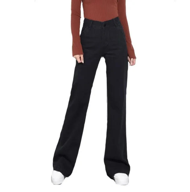 #6827 Autumn Winter Black Wide Leg Jeans Woman Korean High Waist Fashion Straight Bell Bottom Jeans Basic Long Formal Jean Femme