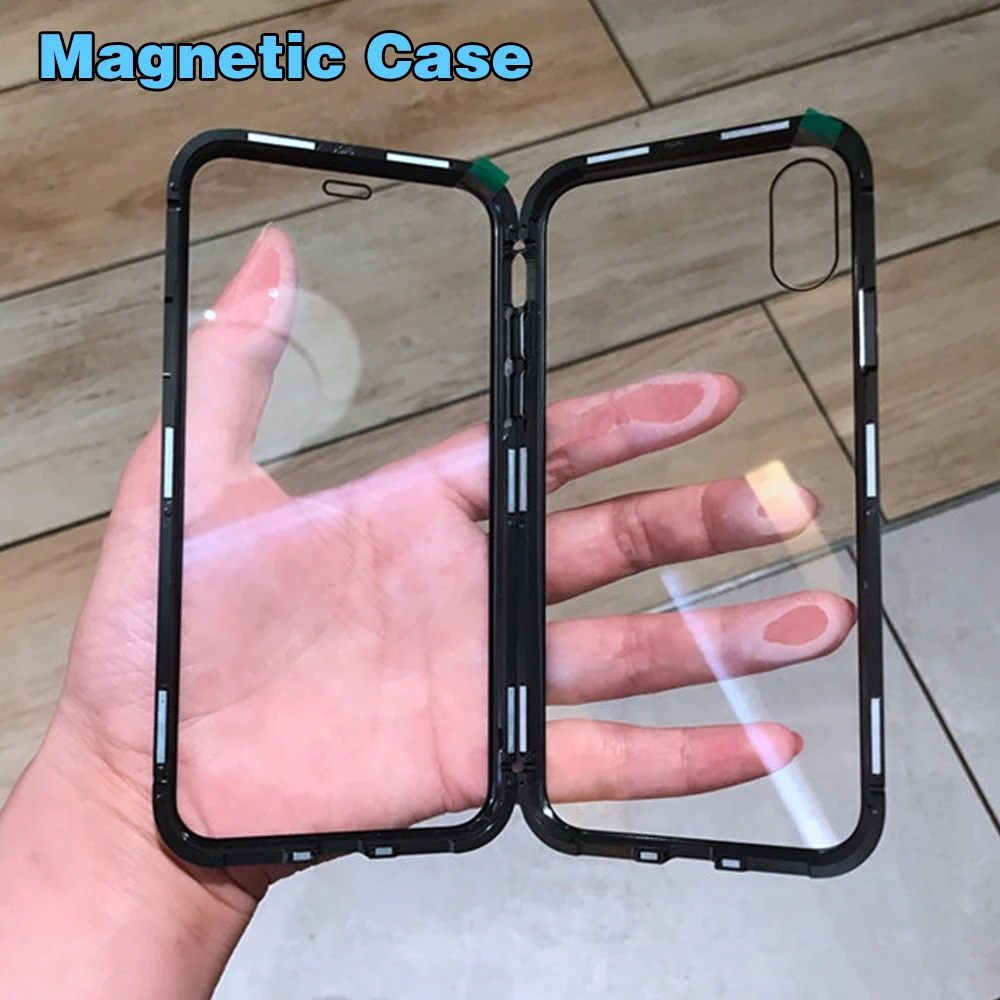 

Magnetic Phone Case for IPhone XR XS MAX X 8 7 6S 6 Plus Magnet Cases Cover Double Sided Tempered Glass Magnet Case Cover Coque