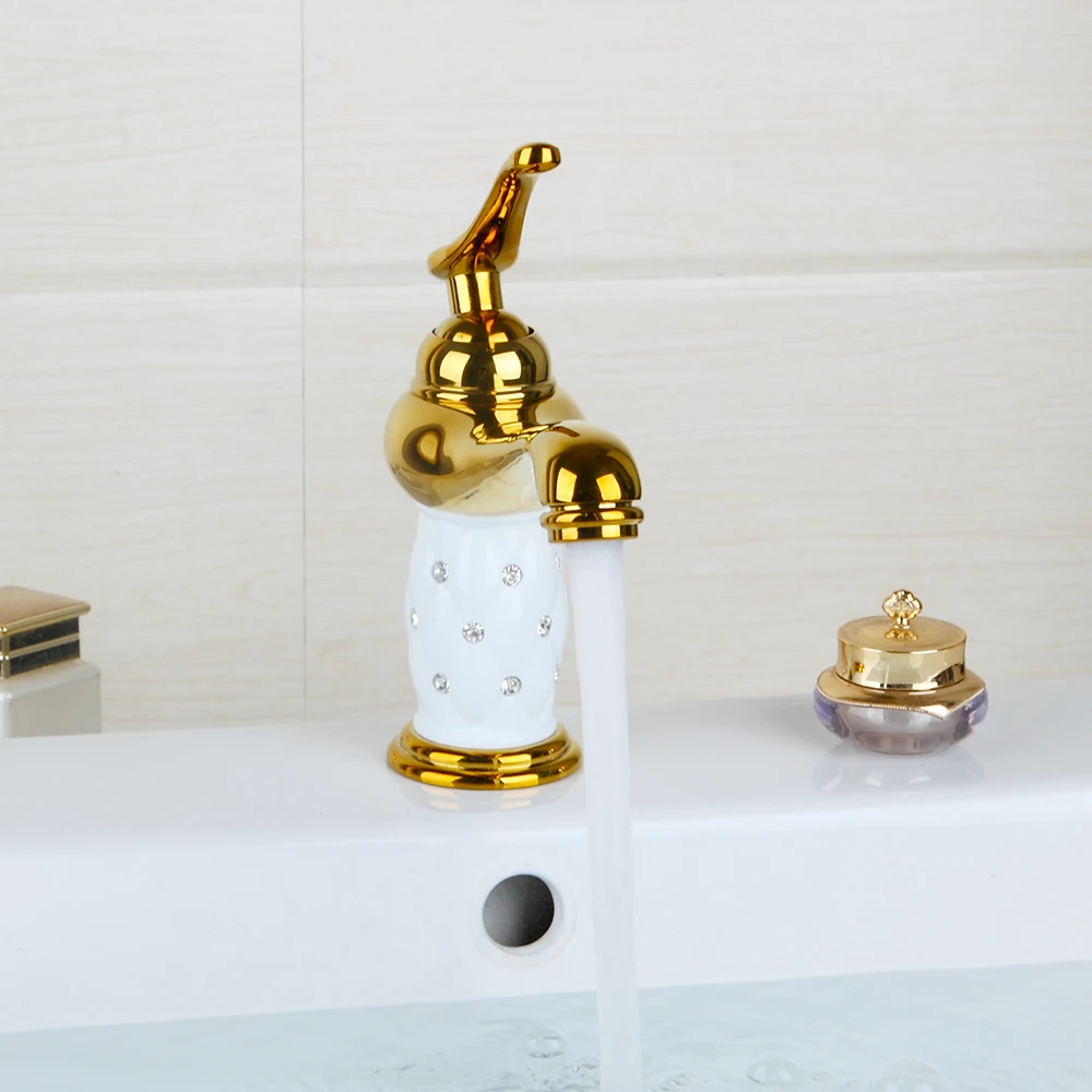Billige KEMAIDI Diamant Kristall Körper Einzigen Handgriff Bad Waschbecken Mischbatterie Bad Wasserhahn Gold Fertig Bad Armaturen Deck Montiert
