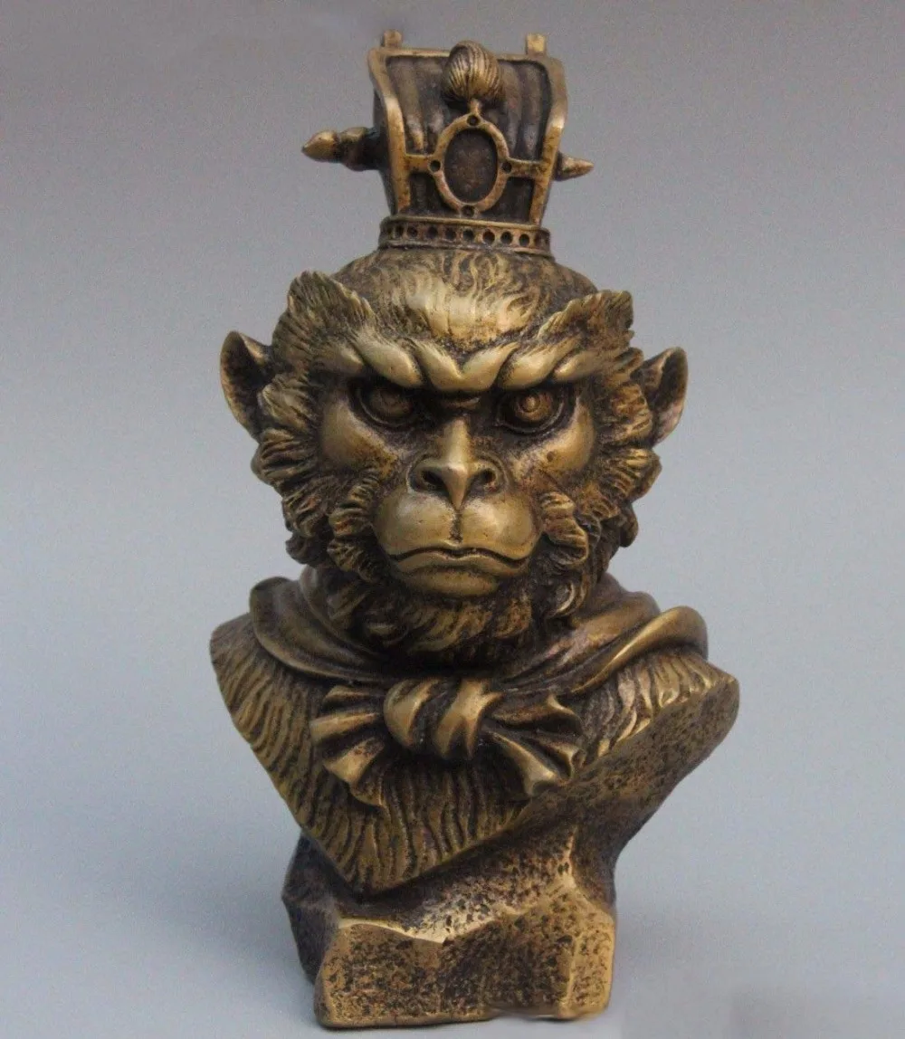 

China Myths Pure Bronze Copper Monkey Kings mahatma Sun Wukong SunWuKong Statue