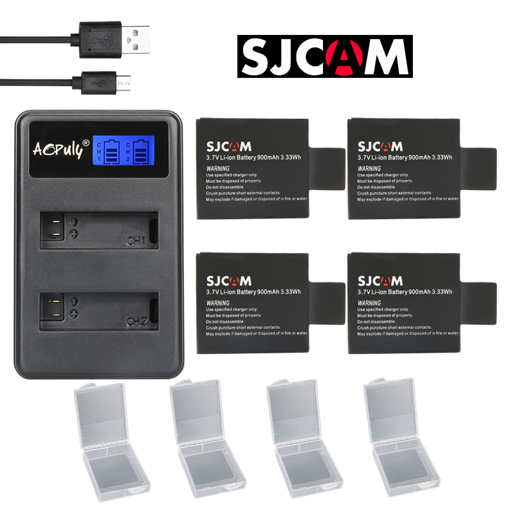 

AOPULY 4pc SJCAM sj4000 battery + USB LCD Dual charger bateria sj7000 sj5000 sj6000 sj8000 SJ M10 for SJCAM sj4000 sj5000 camera