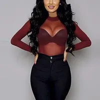2025 Sexy femmes Blouses voir à travers maille transparente col montant à manches longues pure Blouse chemise dames hauts t-shirt 5