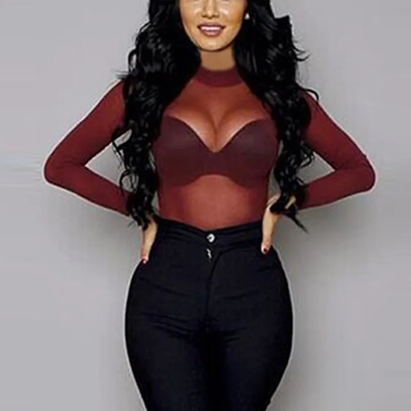 Блузка женская прозрачная с длинным рукавом|sheer blouse|women blousesblouses plus |
