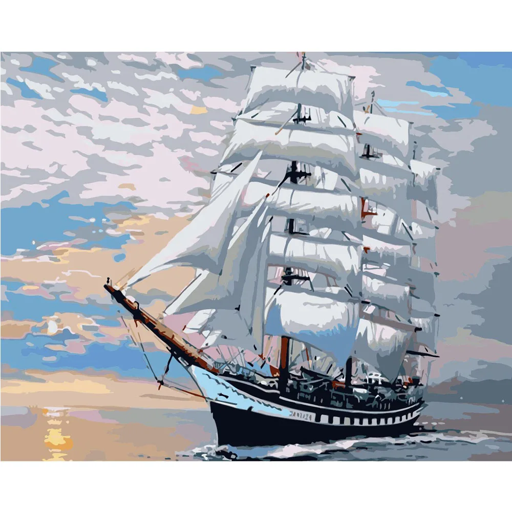 

DIY PBN Sailing Boat Arcylic Painting By Numbers On Canvas Framed Wall Pictures Art For Living Room Home Decoration