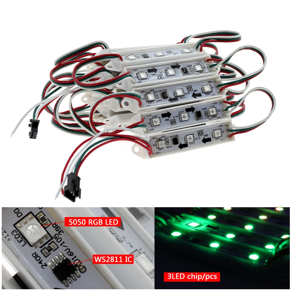 Светодиодный модуль WS2811 3 светодиодный s DC12V IP65 Водонепроницаемый 5050 RGB светодиодный пиксель Цифровой модули освещение 20 шт./лот