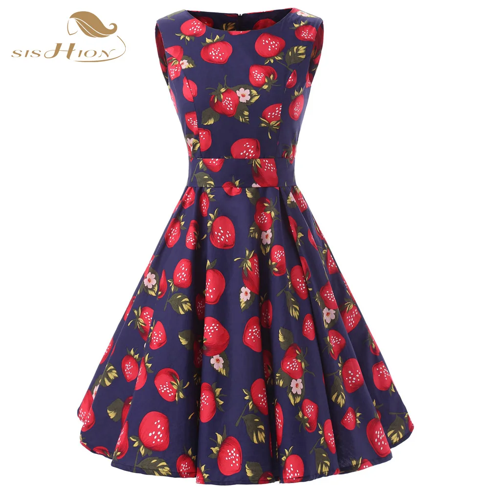 Женское Хлопковое платье с цветочным принтом без рукавов|retro 50s|rockabilly dresscotton dress |