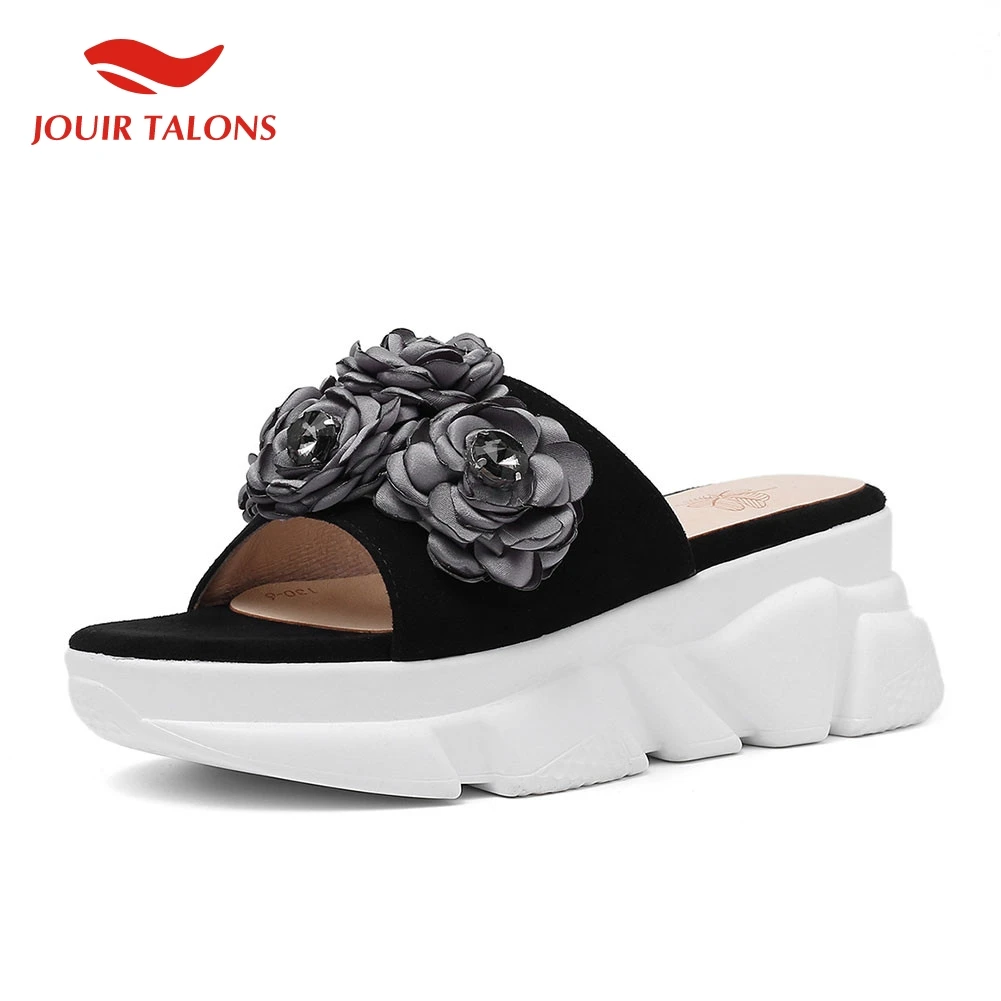 

JOUIR TALONS Brand new INS hot Ladies Platform Kid Suede Flower Shoes Woman Casual Outside Summer Slippers