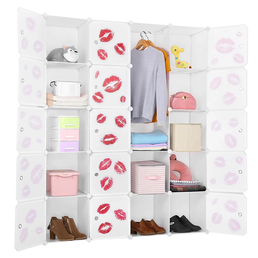 LANGRIA 20-Cube DIY Shelving Storage Organizer Interlocking Modular Closet with Doors, Simple Hanging Rod, Clothing Fashion Icon4