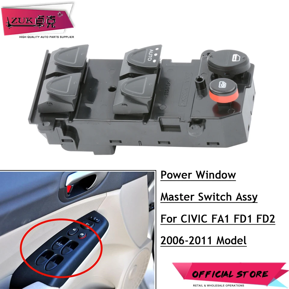 

ZUK High Quality Power Window Master Switch Assy For HONDA CIVIC FA1 FD1 FD2 2006 2007 2008 2009 2010 2011 Left hand Drive only