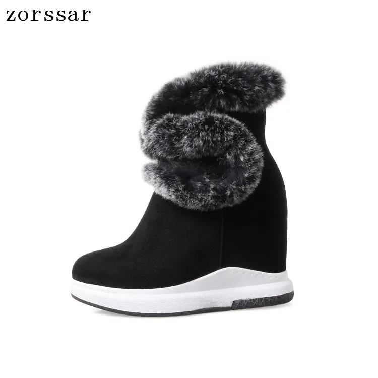 

{Zorssar} 2018 winter womens snow boots suede Leather height increasing boots women high heel ankle boots Platform wedges shoes