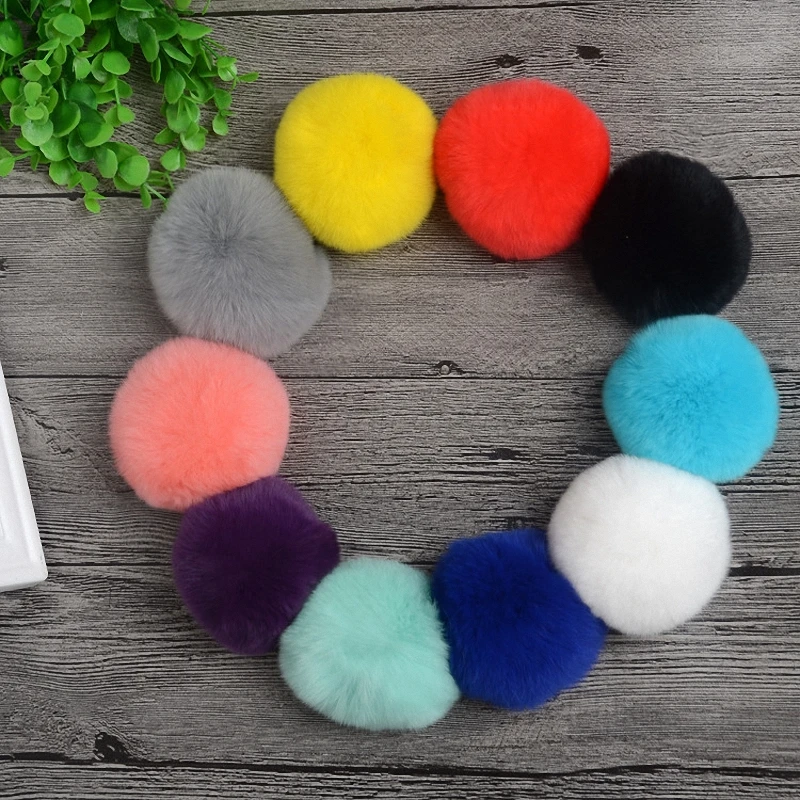 8 см натуральный мех кролика Рекс помпон пушистый DIY зимняя шапка Skullies шапка вязаная шапка помпоны TKF001-blue