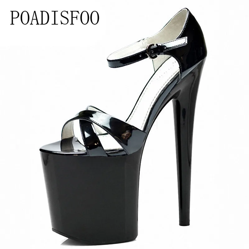 

POADISFOO 2019 high heel women's shoes Roman high heel sandals 20cm stiletto hollow nightclub performance shoes LYP-Q-033-6