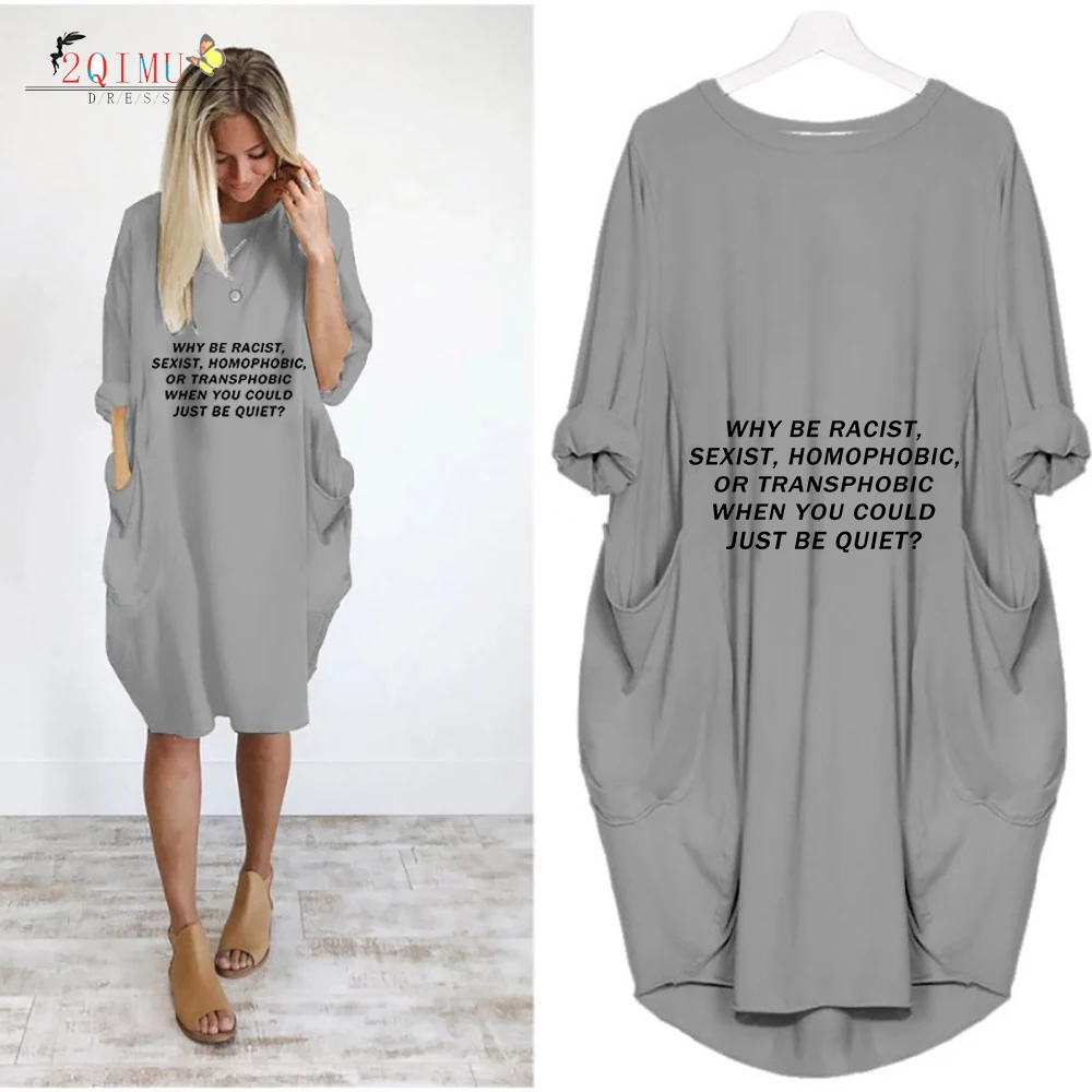 

Letter Print Full Sleeve Summer Women's Dress Knee-Length Pocket Casual Dress Women's O-Neck Vintage Dress Vestidos Sexy