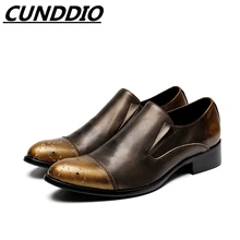 CUNDDIO British Black Genuine Leather Men Formal Dress Oxfords Pointed Pure color Fashion