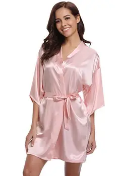 

RB032 2018 New Silk Kimono Robe Bathrobe Women Silk Bridesmaid Robes Sexy Navy Blue Robes Satin Robe Ladies Dressing Gowns