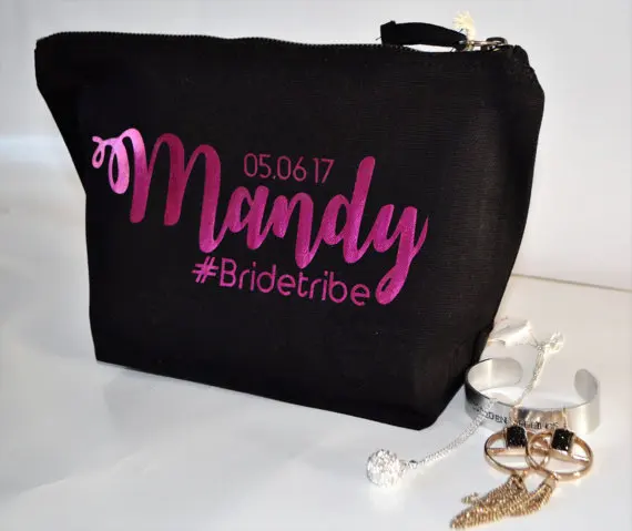 

customize fushia date wedding bride Bridesmaid maid of honor Makeup Gift Make Up comestic vanity Bags kits pouches party favors
