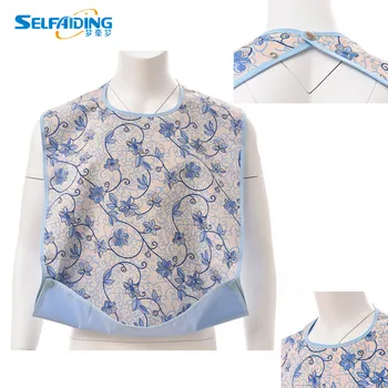 

Adult Bib / Clothing Protector for Adults with Waterproof Vinyl Backing & Optional Crumb Catcher Blue Flower Print, Small Roses