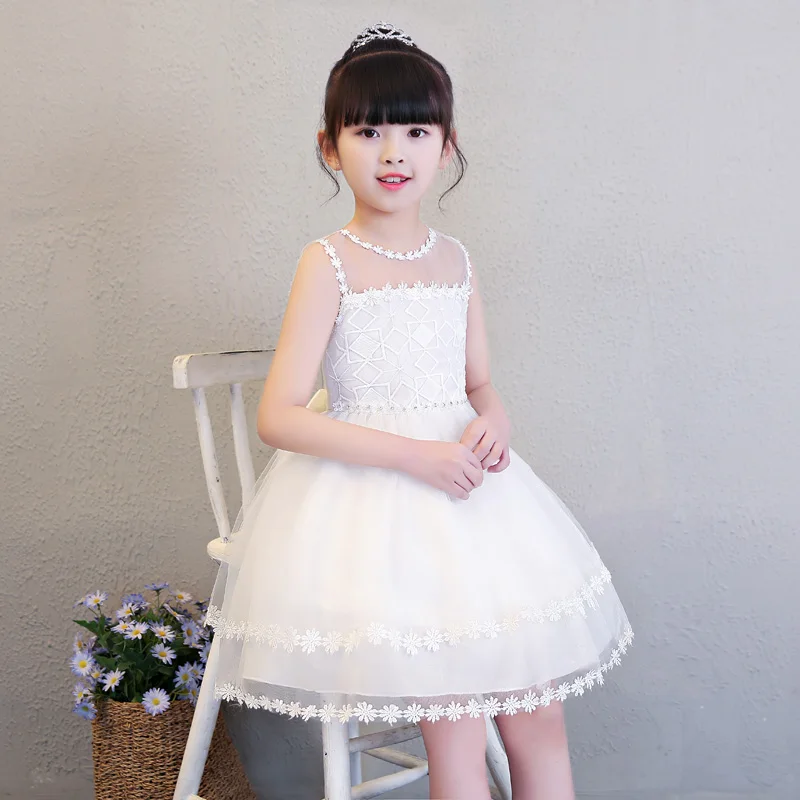 

Baby Girls Lace Princess Dresses White Bow tie 2018 Kids Wedding Christening Dress For Kids Party Wear zipper Girls Clothes3-11Y