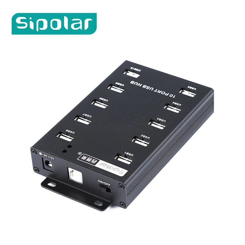 Алюминиевый концентратор Sipolar с 10 портами usb 2 0 и внешним адаптером питания 12V5A для