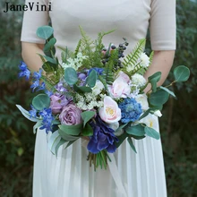 JaneVini шикарный букет орхидей Букеты свадебные синий искусственного шелка анемоны Роза Свадебные цветы искусственный букет Buque De Noiva