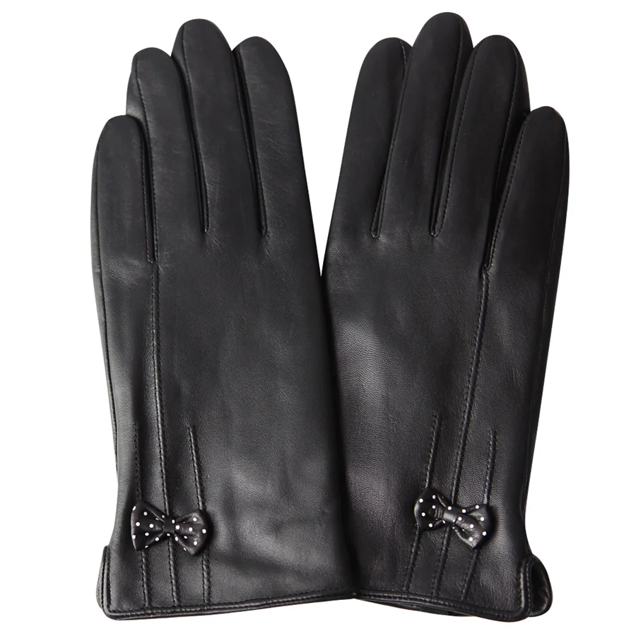 Winter Warm Plus Velvet Thickening Ladies Leather Gloves Windproof Driving Sheepskin Gloves Hand Full Touch Screen L18003NC-5 real leather men gloves winter pus velvet thicken warm fashion black driving sheepskin gloves male touch screen zx8022