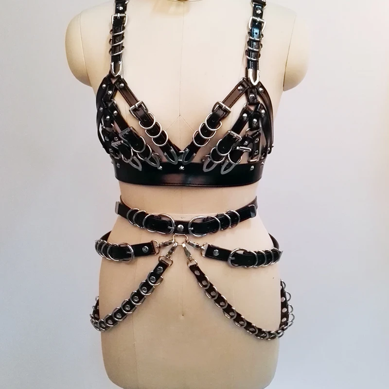 Черные подвязки для бюстгальтера из искусственной кожи в стиле панк|leather harness|waist
