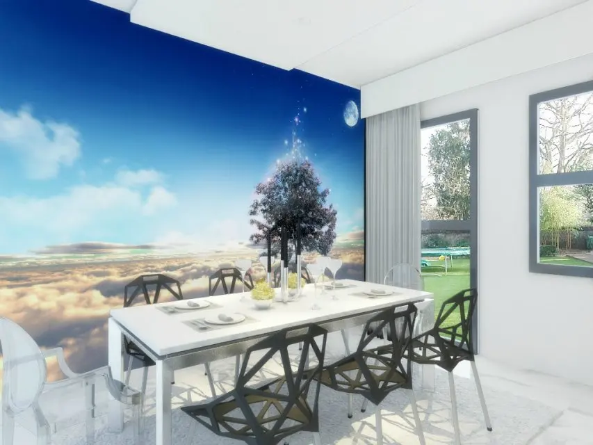 

Blue background Fancy cartoon theme 3d wallpaper blue sky with cloud design 3d wall paper mural for kids style 3d wall sticker
