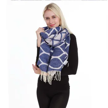

190*65cm Scarves Women 2018 Autumn Winter Thick Cashmere Geometric Pattern Tassel Long Scarf European And American Style Shawl