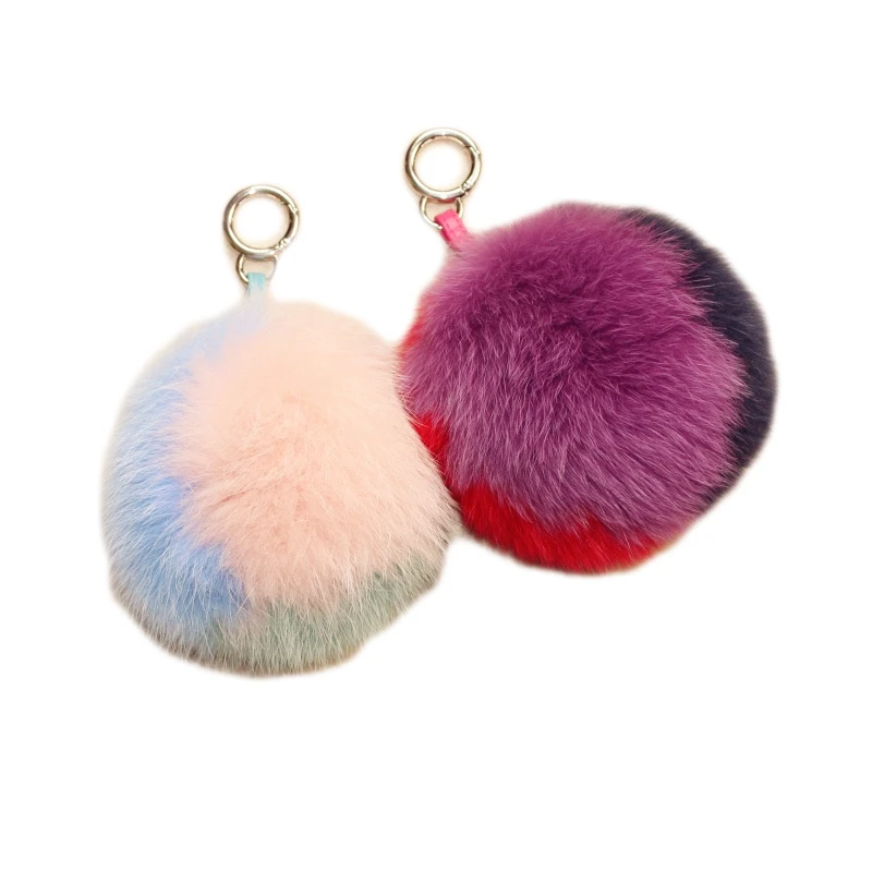 

Geunine white fox fur pom pom key chain super huge 15cm real fox ufr ball bag pendant handmade three colors combinantion fur