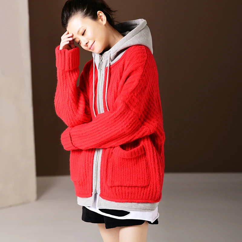 

W3026 Literary plaid hooded hoodie with zipper loose hoodie sweater coat