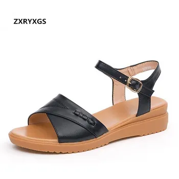 

Soft Comfortable Genuine Leather Sandals Flat Non-slip Casual Sandals 2019 Plus Size Mother Pregnant Women Shoes Summer Sandals