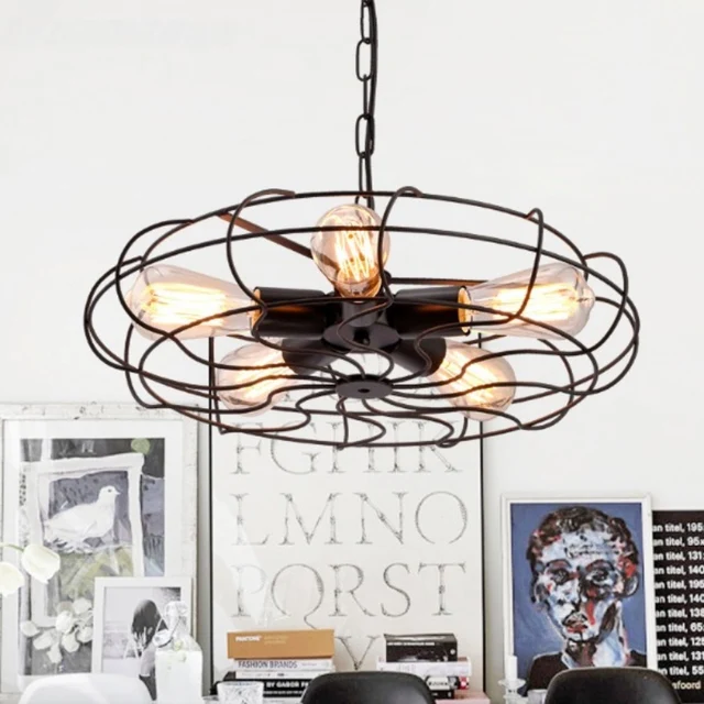 Us 78 2 24 Off Vintage Industrial Black Iron Fan Design Led E27 5 Chain Pendant Light For Dining Room Restaurant Bar Decor Lamps In Lights
