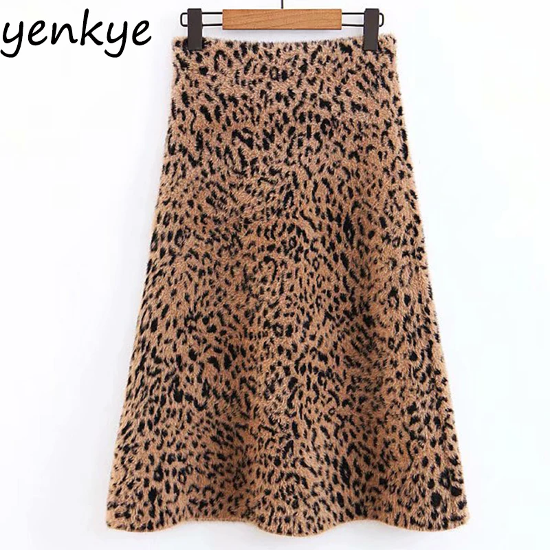 Winter Skirts Womens Vintage Leopard Skirt Female Elastic Waistband