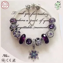 Mejor Calidad Luxuxious Y Agradable de Plata Regalo de La Joyería de Plata Púrpura Noble Encanto Serie 925 Real de Plata del Copo de nieve de Los Encantos de la Pulsera