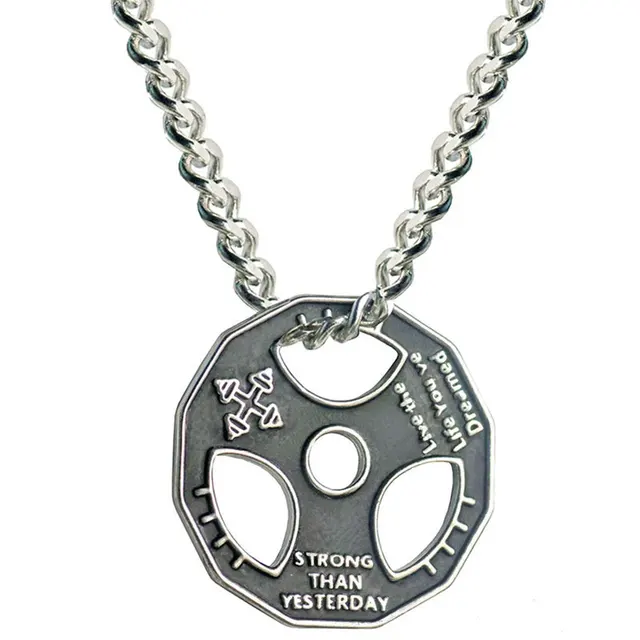 dumbbell pendant necklace stainless steel chain weight plate barbell