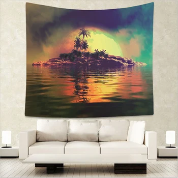 

Palm Tree Tapestries Landscape Wall Hanging Shell Tropical Yoga Decor Lake Water Bedspreads Blue Sky Large Woven Custom