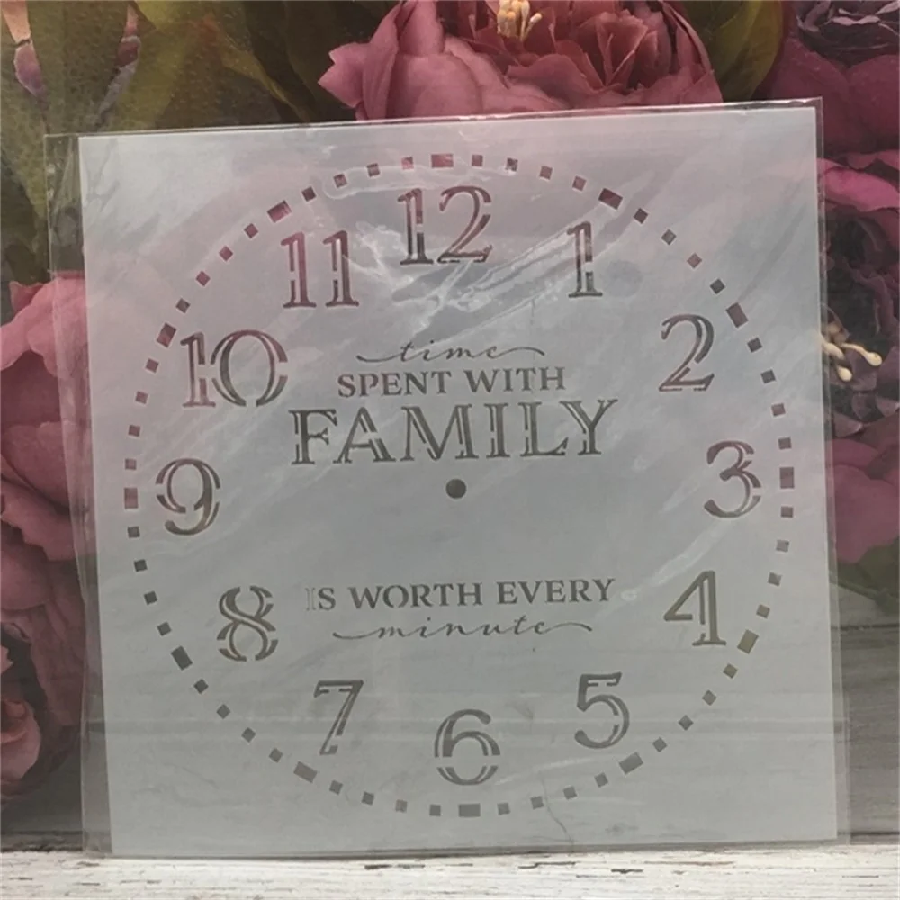 

1Pcs 15*15cm Clock Words Dial DIY Layering Stencils Painting Scrapbook Coloring Embossing Album Decorative Card Template