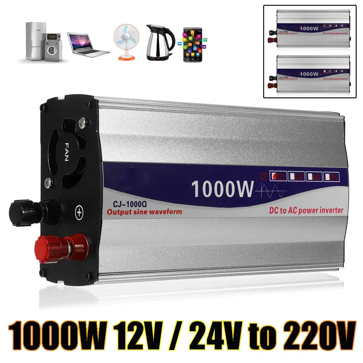

Inverter 12V 220V 1000W Pure Sine Wave Power Inverter Car Voltage Converter Transformer USB 12V 24V to 220V