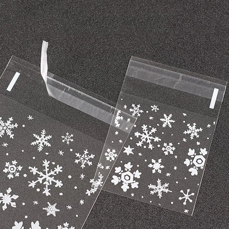 100 шт мини прозрачный скраб плоский карман Рождественская Снежинка подарочная упаковка «сделай сам» сумки рождественские конфеты пластиковый пакет для печенья