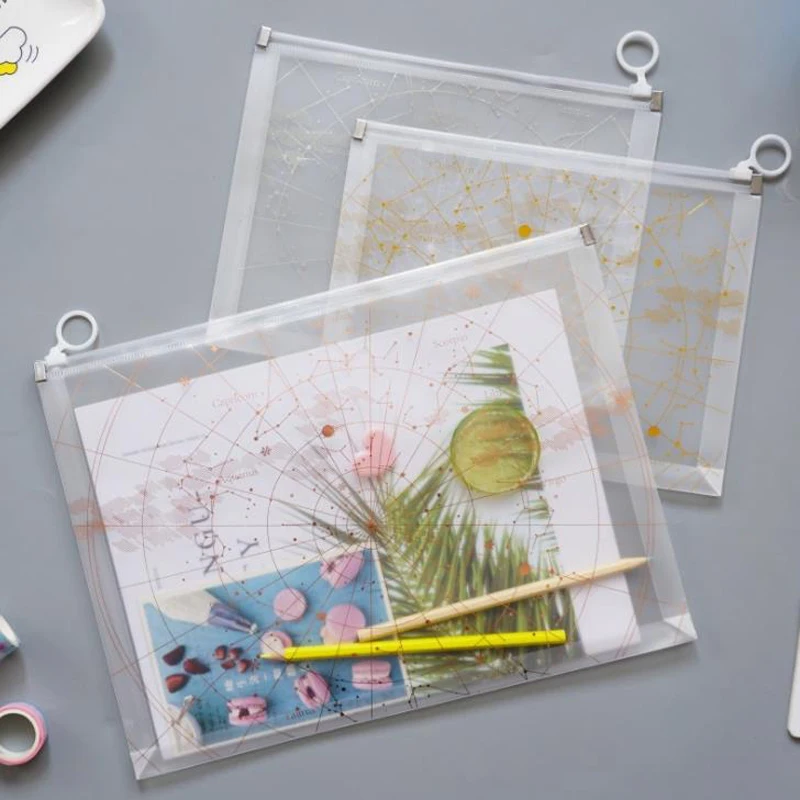

1 Pcs Kawaii A4/A5 Aurora Constellations Zipper Transparent File Folder Document Bags Stationery Organizer Filing Products