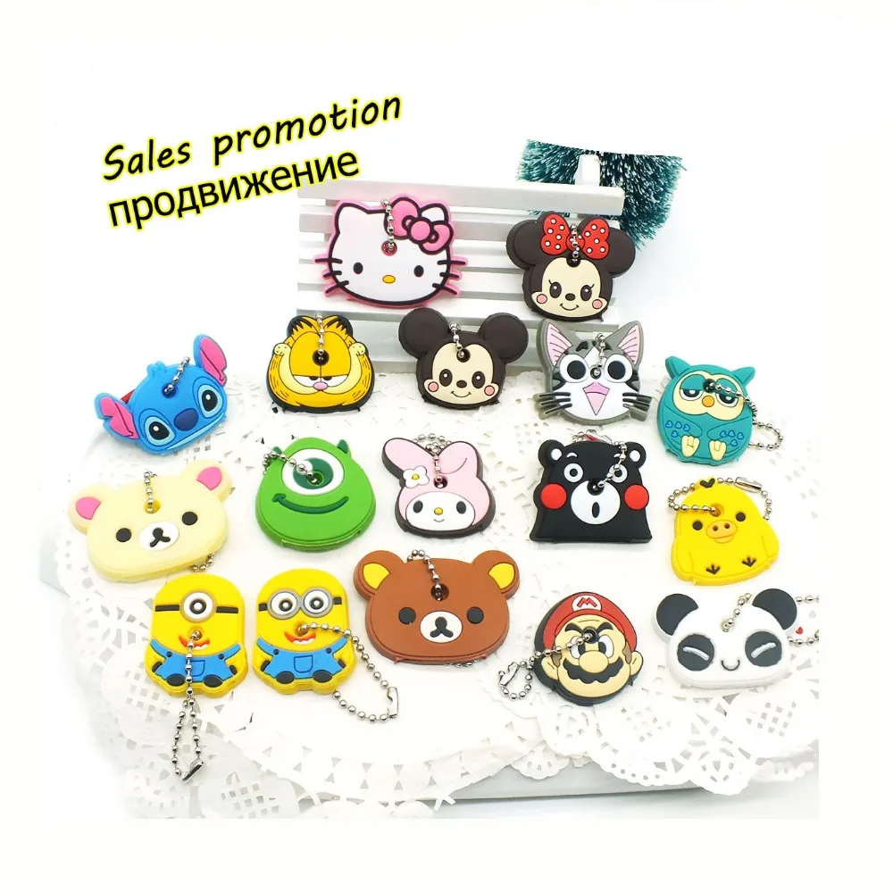 

2018 New Anime hello kitty Cartoon Garfield Key Cover cute Garfield Mario Keychain Marvel Silicone Holder minie key Ring