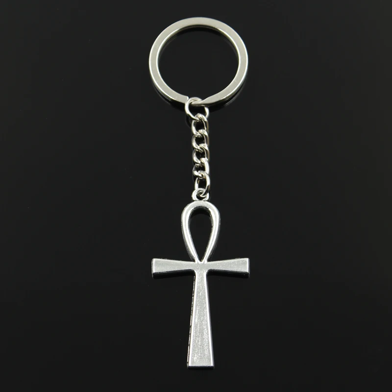 

Fashion 30mm Key Ring Metal Key Chain Keychain Jewelry Antique Silver Bronze Plated cross egyptian ankh life 52x28mm Pendant