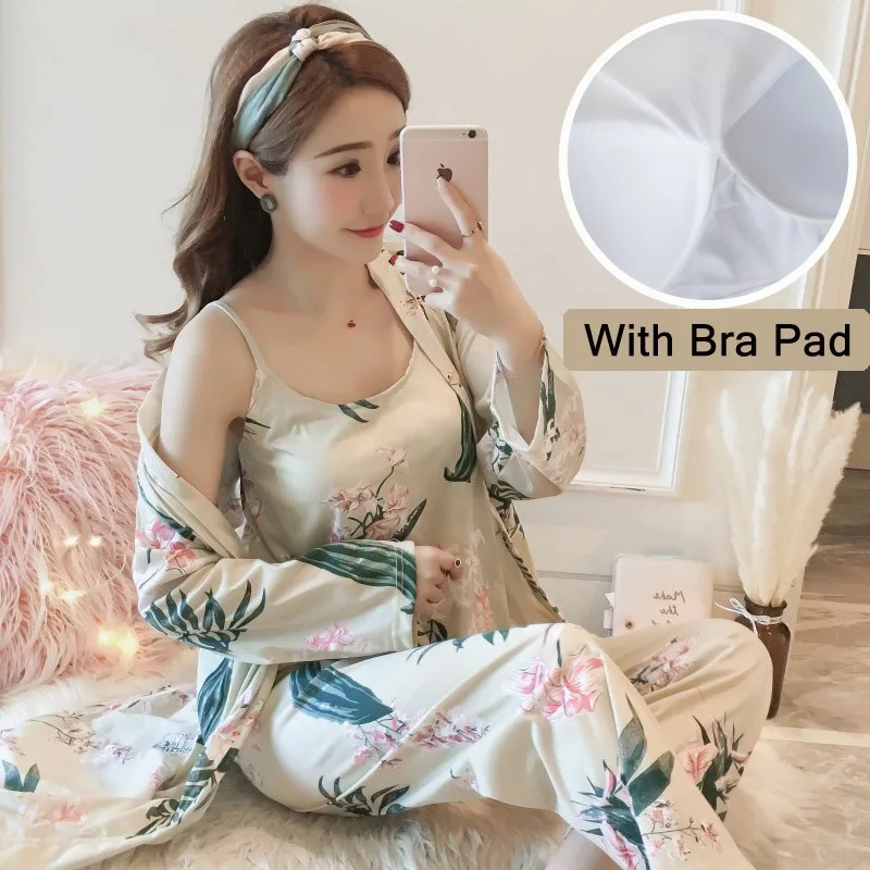 Women Pyjamas with Bra Pad Women's Sleepwear Long Sleeved Robe Girls Pajamas Home Wear Women Clothes Night Suit Women Pyjamas with Bra Pad Women's Sleepwear Long Sleeved Robe Girls Pajamas Home Wear Women Clothes Night Suit