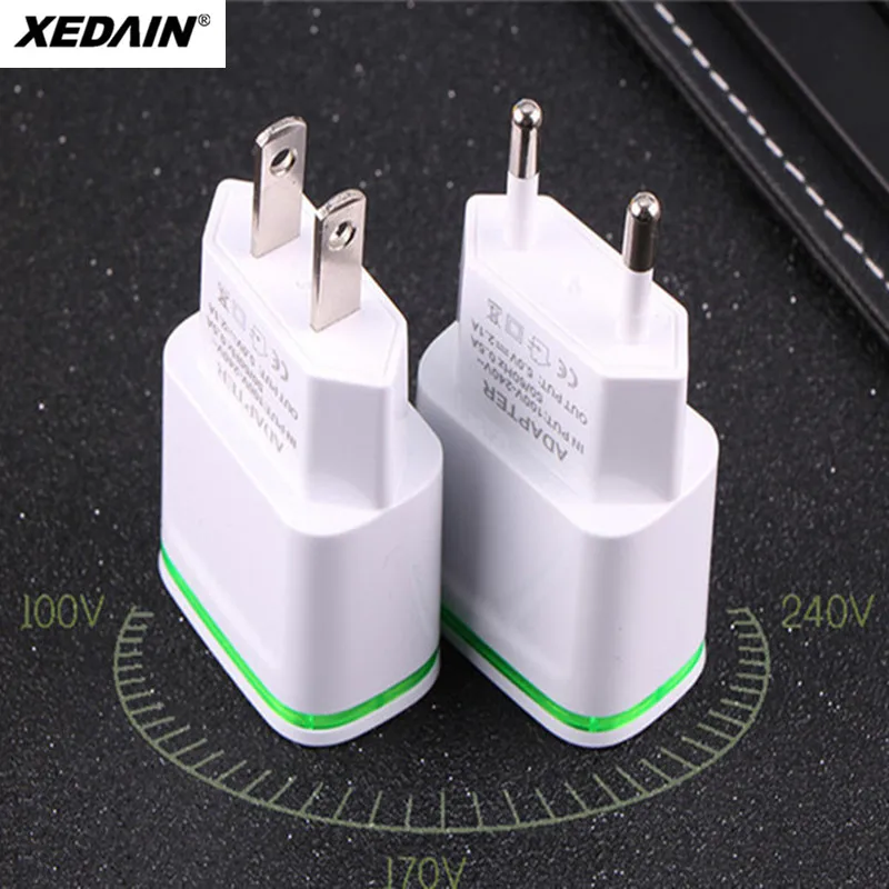 

XEDAIN Smart LED Light EU/USA Plug 2 Ports USB Charger 5V 2.1A Fast Wall Adapter Mobile Phone Charging For iPhone Samsung Huawei
