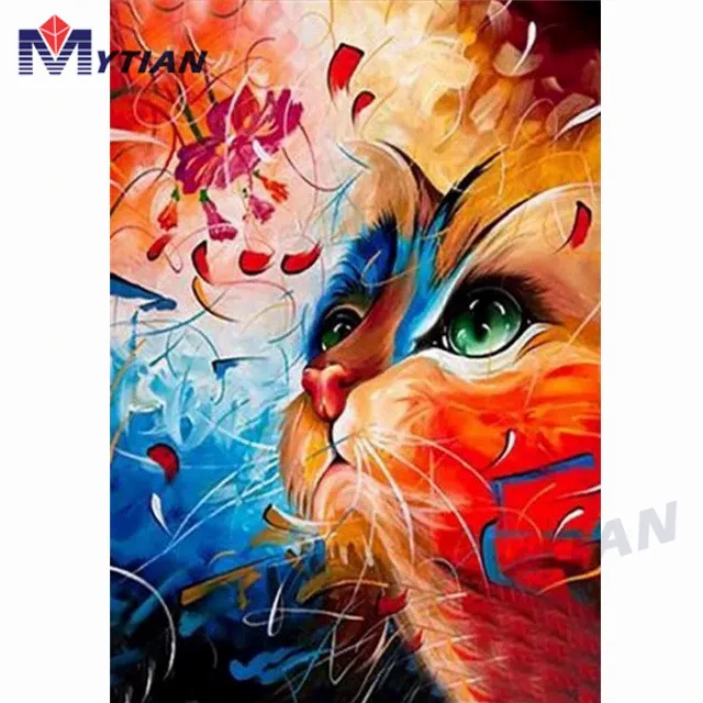 18102218 Cat,Fall Leaves, DIY 5D Diamond Painting Art Kits,Full Round□ Drill Cross Stitch Mosaic Diamond Embroidery Home Decoration