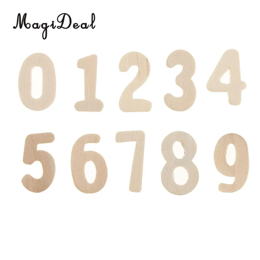 Complete 0-9 Wood Wooden Numbers Craft Home Decoration Wedding Birthday Figurines Miniatures with Storage Tray Kids Learning Toy