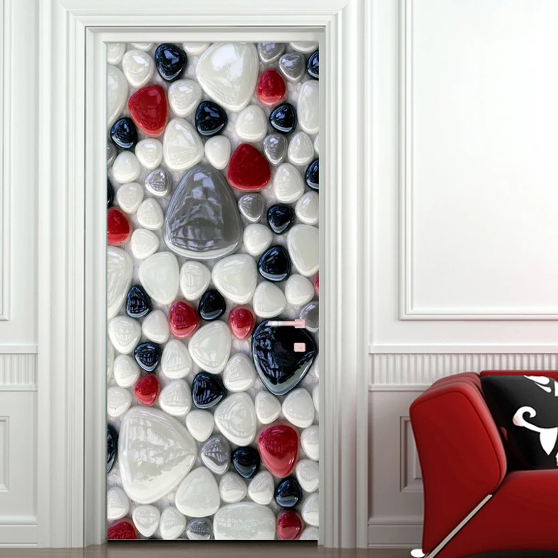 

3D Wall Door Sticker Modern Creative Cobblestone Vinyl Door Murals Living Room Bathroom Kitchen Self-Adhesive Waterproof Sticker